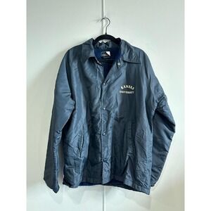 Vintage Kansas University Jacket Mens XL Blue NCAA Basketball Artex Lined Coach
